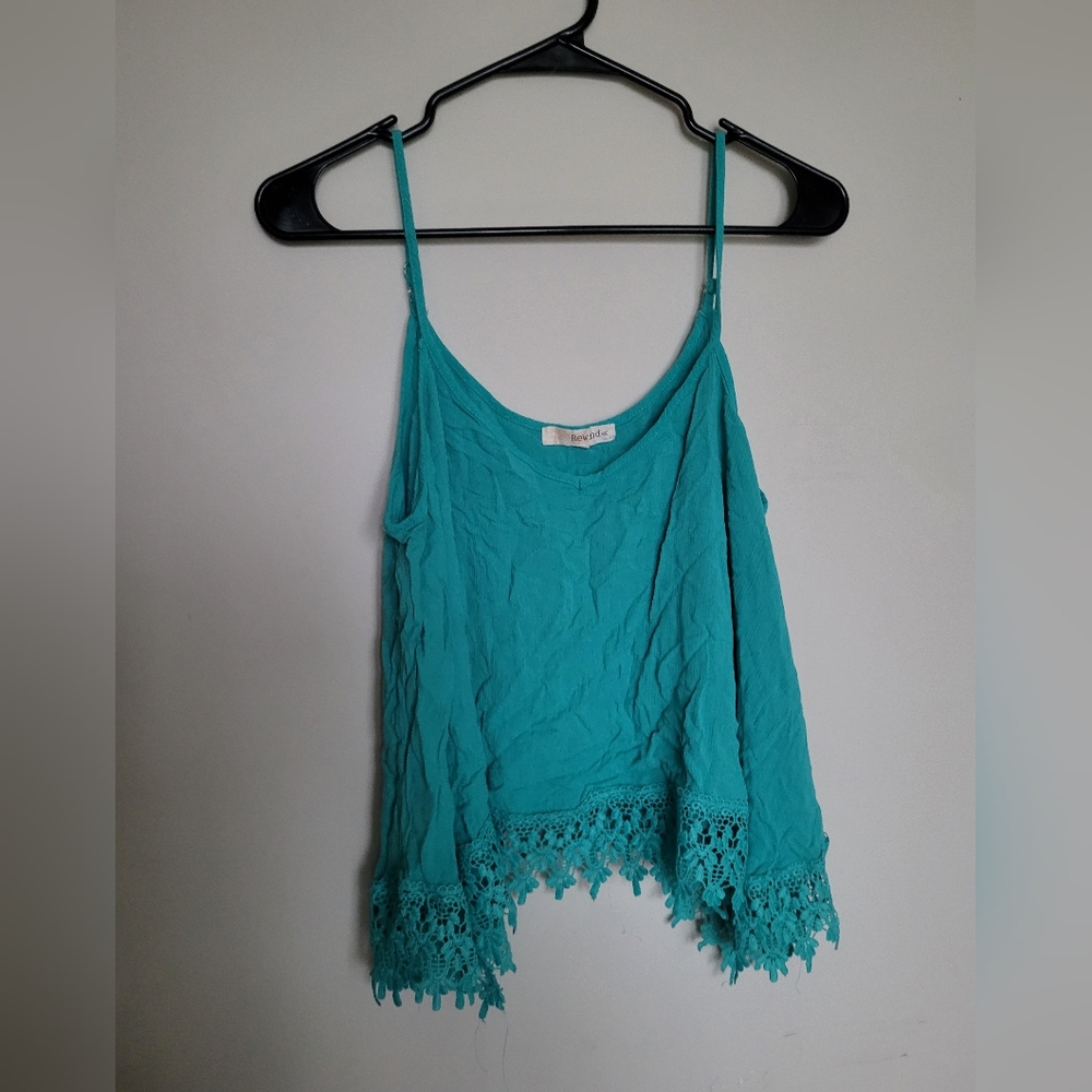 Blue Asymmetrical Embellished Sleeveless Camisole